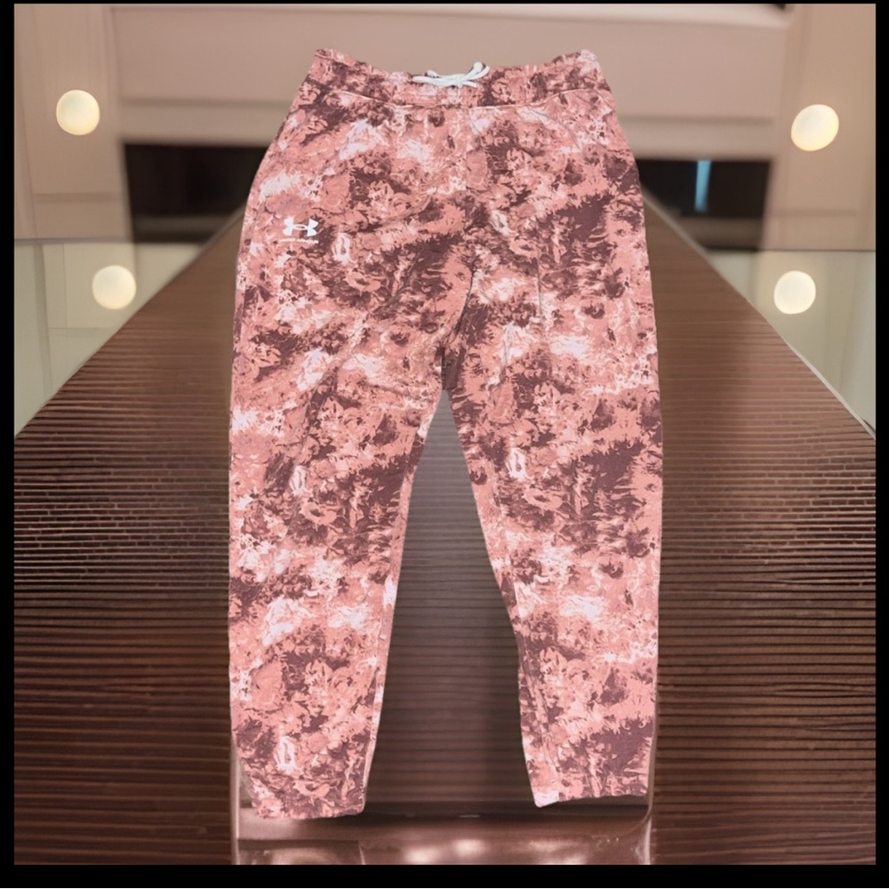 Under Armour Women's Rival Terry Pink Camouflage Joggers Pockets Elastic Cuffs